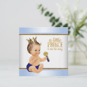 Baby Blue Gold Prince Baby shower Kaart (Staand voorkant)