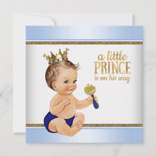 Baby Blue Gold Prince Baby shower Kaart (Voorkant)