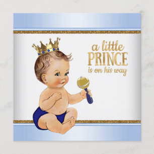 Baby Blue Gold Prince Baby shower Kaart