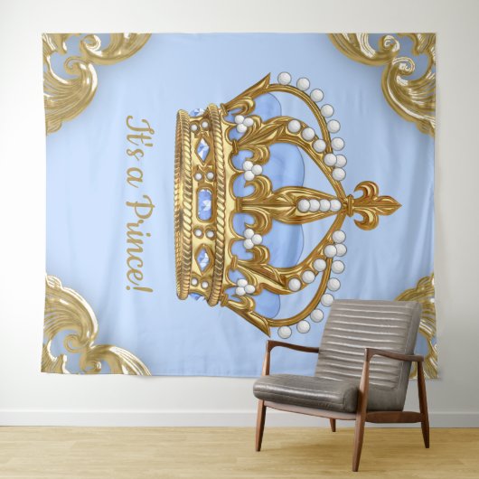 Baby Blue Gold Prince Extra Grote Baby Achtergrond Wandkleed (In Situ (horizontaal))