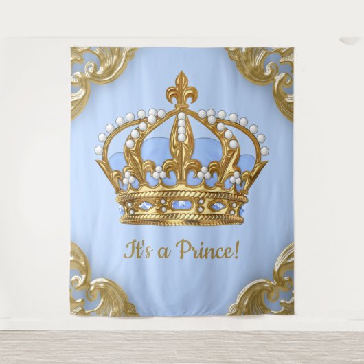Baby Blue Gold Prince Extra Grote Baby Achtergrond Wandkleed (Voorkant)