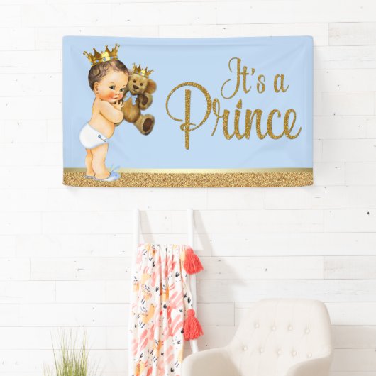 Baby Blue Gold Prince Teddy Bear Baby shower Spandoek (Insitu)