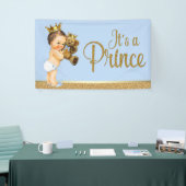 Baby Blue Gold Prince Teddy Bear Baby shower Spandoek (Beurs)