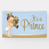 Baby Blue Gold Prince Teddy Bear Baby shower Spandoek (Horizontaal)