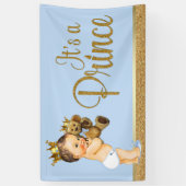 Baby Blue Gold Prince Teddy Bear Baby shower Spandoek (Verticaal)