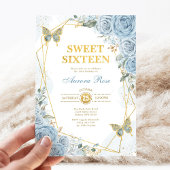 Baby Blue Gold Sweet 16 vlinder geometrisch Lijst Kaart