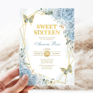 Baby Blue Gold Sweet 16 vlinder geometrisch Lijst Kaart