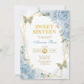 Baby Blue Gold Sweet 16 vlinder geometrisch Lijst Kaart (Voorkant)