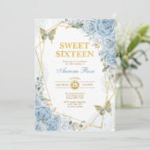 Baby Blue Gold Sweet 16 vlinder geometrisch Lijst Kaart (Staand voorkant)