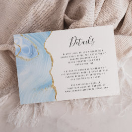 Baby Blue Gold Waterverf Agate Wedding Details Informatiekaartje