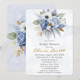 Baby Blue Gold Waterverf Peony Chic Vrijgezellenfe Kaart