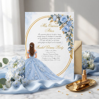 Baby Blue & Goud Bloem Mis Quince Años Kaart