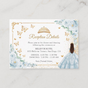 Baby Blue Goud Quinceanera Ontvangst Details Informatiekaartje