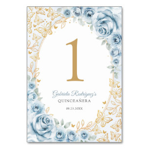 Baby Blue Gouden Bloemige Quinceanera Kaart