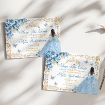Baby Blue Gouden Bloemige Quinceanera