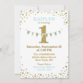 Baby Blue Gouden Glitter Schitter Eerste Verjaarda Kaart (Voorkant)