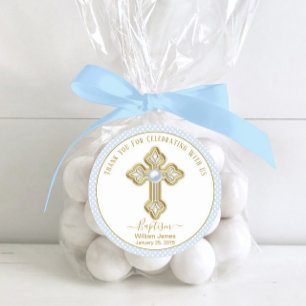 Baby Blue Gouden Jongensdoop Ronde Sticker