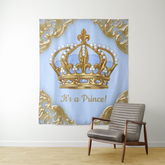 Baby Blue Gouden Prins Baby Shower Achtergrond Wandkleed (In situ)