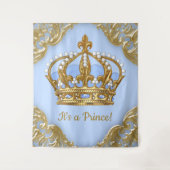 Baby Blue Gouden Prins Baby Shower Achtergrond Wandkleed (Voorkant)