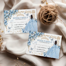 Baby Blue Gouden Prinses Quinceanera RSVP Kaart
