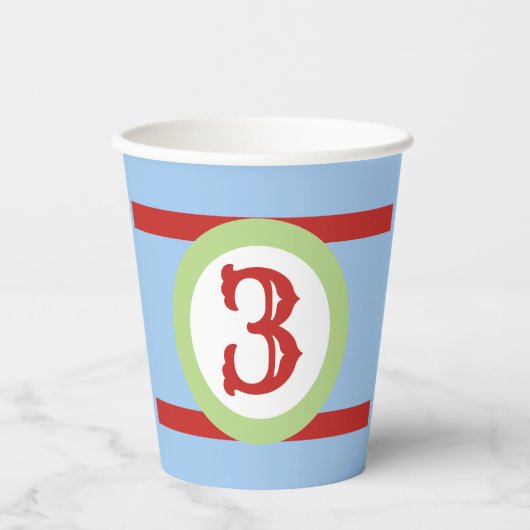 Baby Blue Green en Red Custom Birthday Number Pap Papieren Bekers (Voorkant)