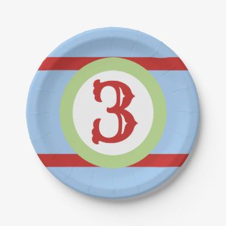 Baby Blue Green en Red Custom Number Birthday Papieren Bordje