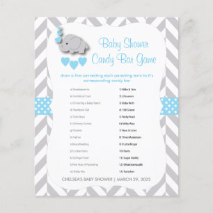 Baby Blue & Grey Elephant Baby shower - Snoep Bar Flyer