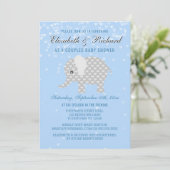 Baby Blue Grey Elephant Hearts Couples Baby shower Kaart (Staand voorkant)