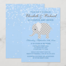 Baby Blue Grey Elephant Hearts Couples Baby shower