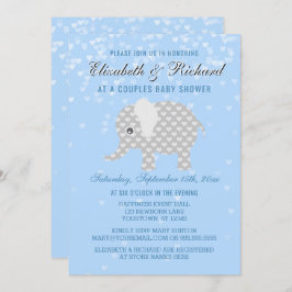 Baby Blue Grey Elephant Hearts Couples Baby shower Kaart