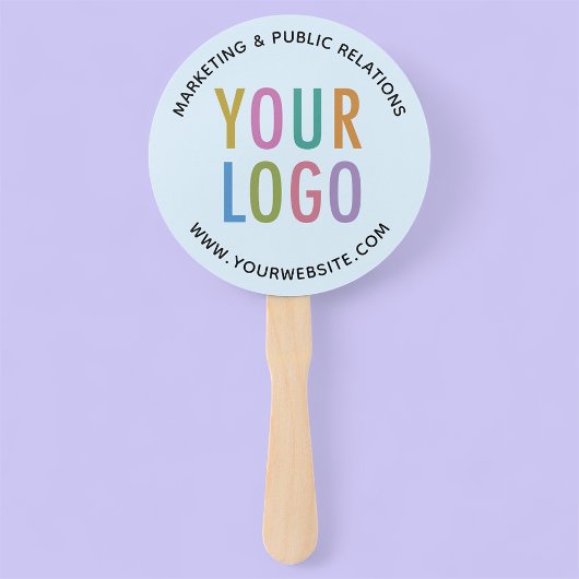 Baby Blue Handheld Fans op Stick Custom Logo Round Handwaaier