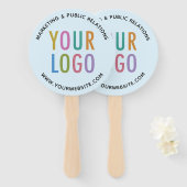 Baby Blue Handheld Fans op Stick Custom Logo Round Handwaaier (Voorkant en achterkant)