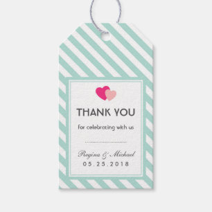 Baby Blue Heart Stripes Pattern Wedding Gift Label Cadeaulabel