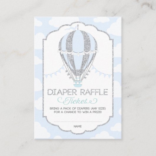 Baby Blue Hete Luchtballon Luier Raffle Ticket Informatiekaartje (Voorkant)