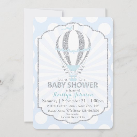 Baby Blue Hot Air-ballon Baby shower Kaart (Voorkant)