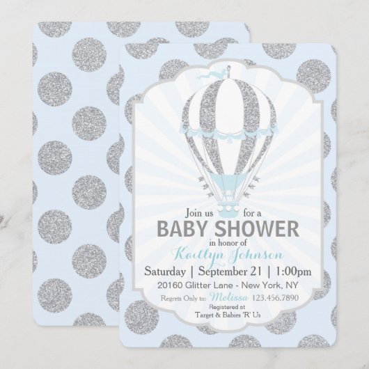 Baby Blue Hot Air-ballon Baby shower Kaart (Voorkant / Achterkant)