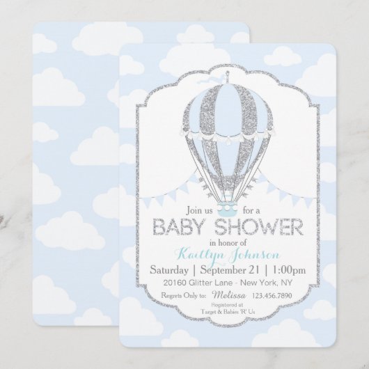 Baby Blue Hot Air Ballon Boy Baby shower Kaart (Voorkant / Achterkant)