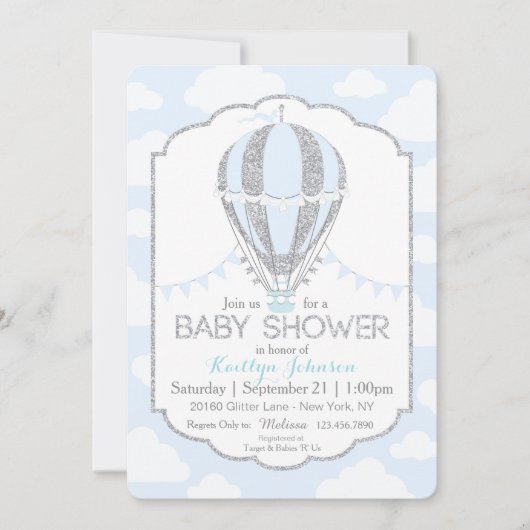 Baby Blue Hot Air Ballon Boy Baby shower Kaart (Voorkant)