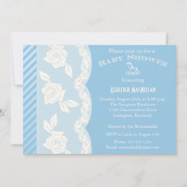 Baby Blue, Ivory Floral Lace Baby shower Invite Kaart