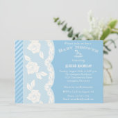 Baby Blue, Ivory Floral Lace Baby shower Invite Kaart (Staand voorkant)