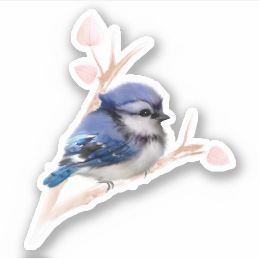 Baby Blue Jay Bird Custom-Cut Vinyl Sticker (Voorkant)