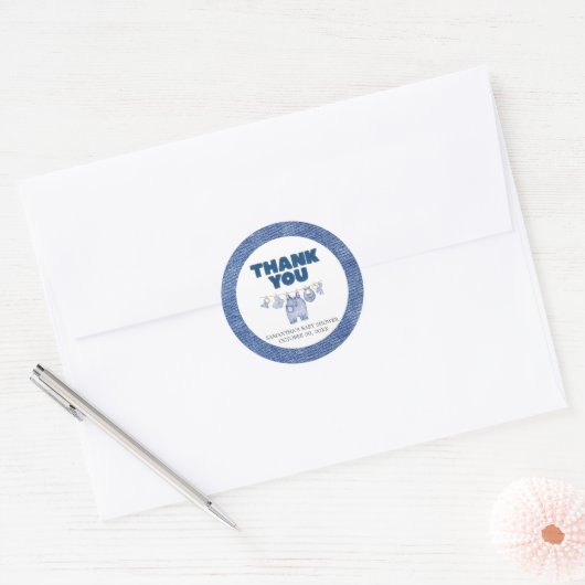 Baby Blue Jean Baby shower Ronde Sticker (Envelop)