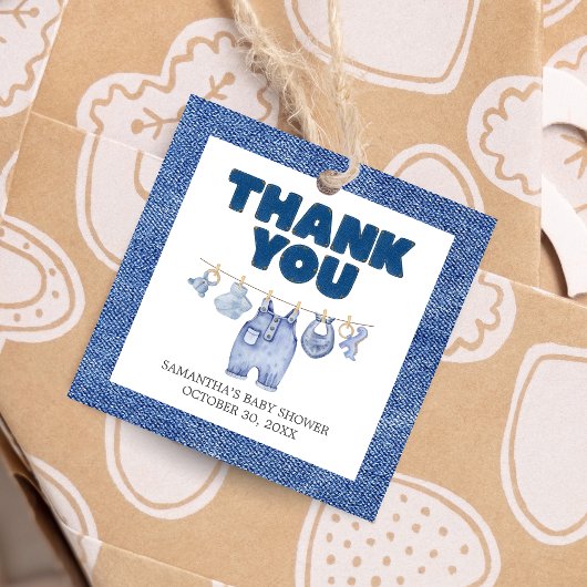 Baby Blue Jean Baby shower Square Bedankjes Labels
