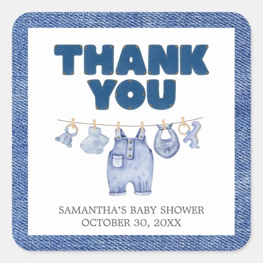 Baby Blue Jean Baby shower Vierkante Sticker (Voorkant)