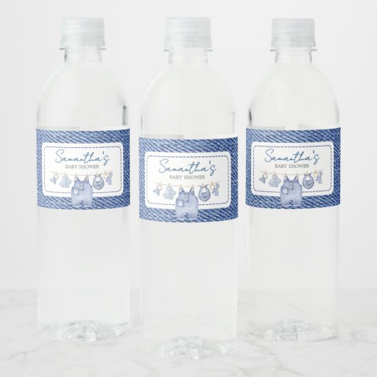 Baby Blue Jean Baby shower Waterfles Etiket (Flessen)