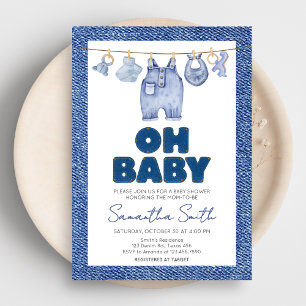 Baby Blue Jean Denim Baby shower Kaart