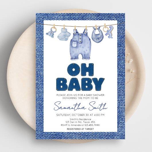 Baby Blue Jean Denim Baby shower Kaart