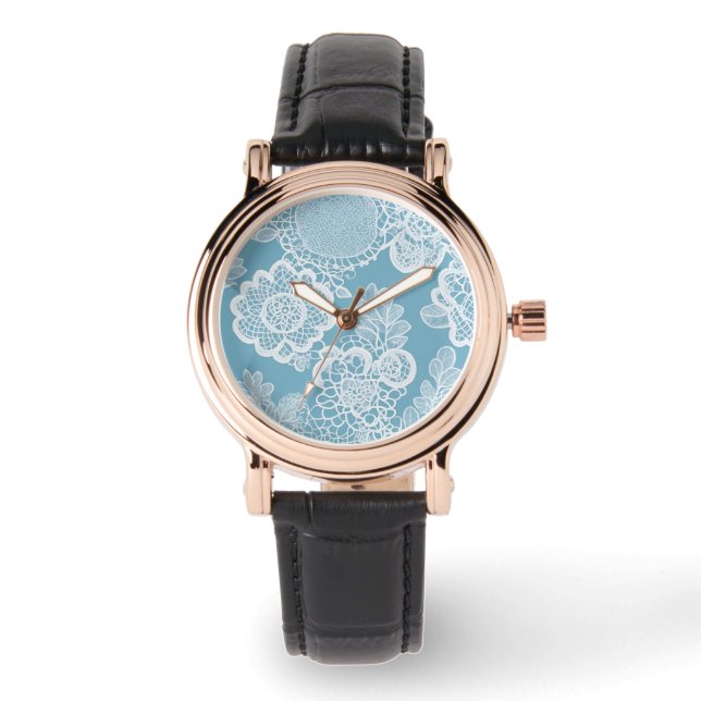 Baby Blue Kant AI-kunst  Horloge (Voorkant)