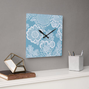 Baby Blue Lace AI art Vierkante Klok