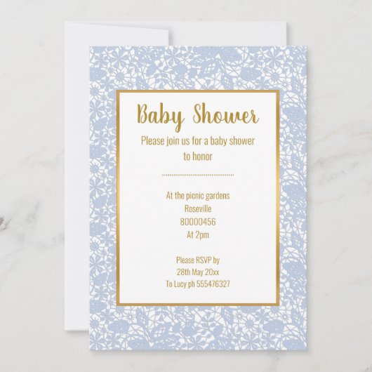 BABY BLUE LACE GOLD TRIM ELEGANT BABY SHOWER KAART (Voorkant)